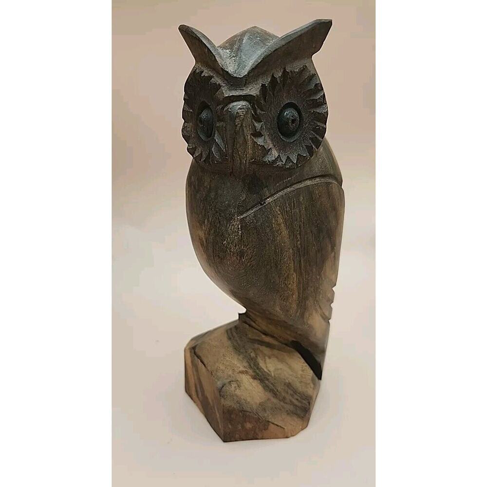 Hand Carved Ironwood Wood Owl Figurine Statuette 7" statue